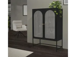 ML-Design Vitrinenschrank 85x120x40 cm Schwarz Metallschrank aus Stahl