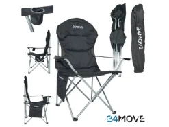 24Move Stühle^Campingstuhl faltbar Klappstuhl gepolstert inkl. Tragetasche - 150kg - schwarz