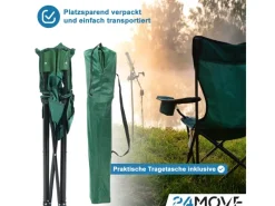 24Move Campingstuhl Faltstuhl Grün Mit Getraenkehalter Tragetasche Outdoor Faltbar Max 100Kg Anglerstuhl Polyester