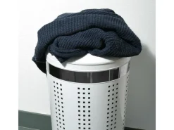 MSV Wäschekorb Edelstahl mit Sitzdeckel Gepolstert 46 l