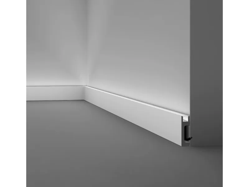 Zierprofile^NOEL & MARQUET NMC IL10 WALLSTYL Sockelleiste Zierleiste Stuckleiste für Indirekte Beleuchtung 2 m 200 cm x 2,3 cm x 8 cm Grau