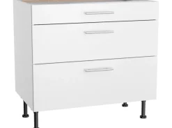 Optifit Küchen-Unterschrank mit 3 Auszügen Bengt932 90 cm x 87 cm x 58,4 cm Weiß