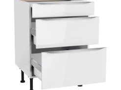 Optifit Küchen-Unterschrank mit 3 Auszügen Arvid986 60 cm x 87 cm x 58,4 cm Weiß