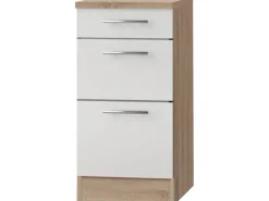 Optifit Möbelserien^Küchen-Unterschrank mit 3 Auszügen Dakar286 40x84,6x60cm Weiß-Eiche