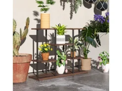 Outsunny Blumenständer Stahl Tannenholz Verkohlt 80L x 24B x 61,5H cm