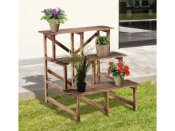 Outsunny Regale Schwarz|Dekorative Figuren^Pflanzenregal Tannenholz Verkohlt L80 x B80 x H78cm