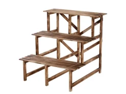 Outsunny Regale Schwarz|Dekorative Figuren^Pflanzenregal Tannenholz Verkohlt L80 x B80 x H78cm