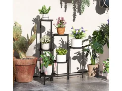 Outsunny Pflanzenständer Metall Schwarz 60L x 40B x 80H cm