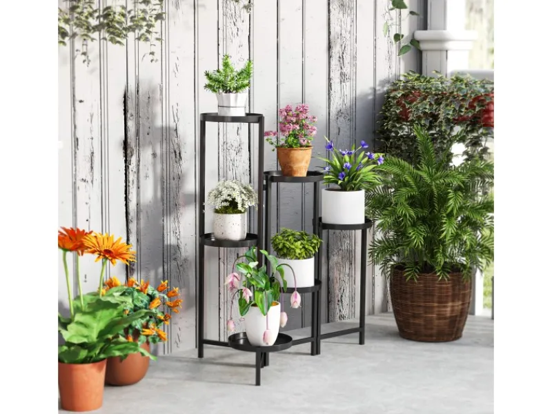 Outsunny Pflanzenständer Metall Schwarz 60L x 40B x 80H cm