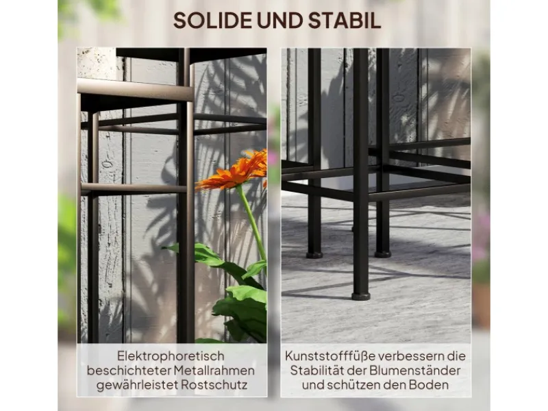 Outsunny Dekorative Figuren^Blumenständer-Set Metall Fliesen Blau 28L x 28B x 71H cm