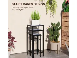 Outsunny Dekorative Figuren^Blumenständer-Set Metall Fliesen Blau 28L x 28B x 71H cm