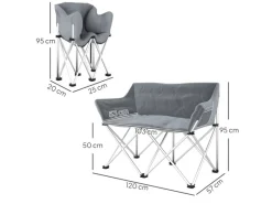Outsunny Stühle^Campingstuhl Metall Oxfordstoff Grau 120L x 57B x 95H cm