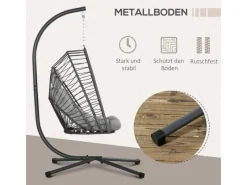 Outsunny Sessel^Hängesessel Stahl PE Rattan Hellgrau 100L x 131B x 194H cm