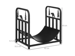 Outsunny Regale Schwarz^Kaminholzregal Brennholzregal mit Griffe Metall Schwarz