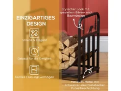 Outsunny Regale Schwarz^Kaminholzregal Brennholzregal mit Griffe Metall Schwarz