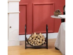 Outsunny Regale Schwarz^Kaminholzregal Brennholzregal mit Griffe Metall Schwarz