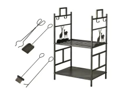 Outsunny Regale Schwarz|Holzregale^Kaminholzständer mit Kaminbesteck 51,5x33x77 cm