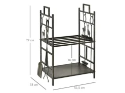 Outsunny Regale Schwarz|Holzregale^Kaminholzständer mit Kaminbesteck 51,5x33x77 cm