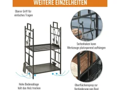 Outsunny Regale Schwarz|Holzregale^Kaminholzständer mit Kaminbesteck 51,5x33x77 cm