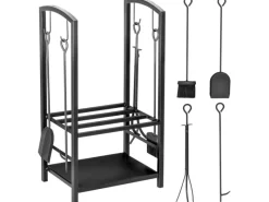 Outsunny Holzregale^Kaminholzständer 2 Schichte Kaminwerkzeug 40x30x74,5cm