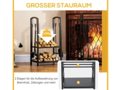 Outsunny Holzregale^Kaminholzständer 2 Schichte Kaminwerkzeug 40x30x74,5cm