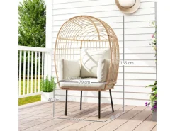 Outsunny Stühle^Rattansessel Stahl PE-Rattan 95L x 80B x 155H cm Beige