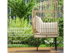 Outsunny Stühle^Rattansessel Stahl PE-Rattan 95L x 80B x 155H cm Beige
