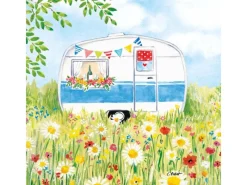PPD Papierservietten mit Wiese und Campingwagen 16,5 cm x 16,5 cm 20 Stück Bunt FSC®