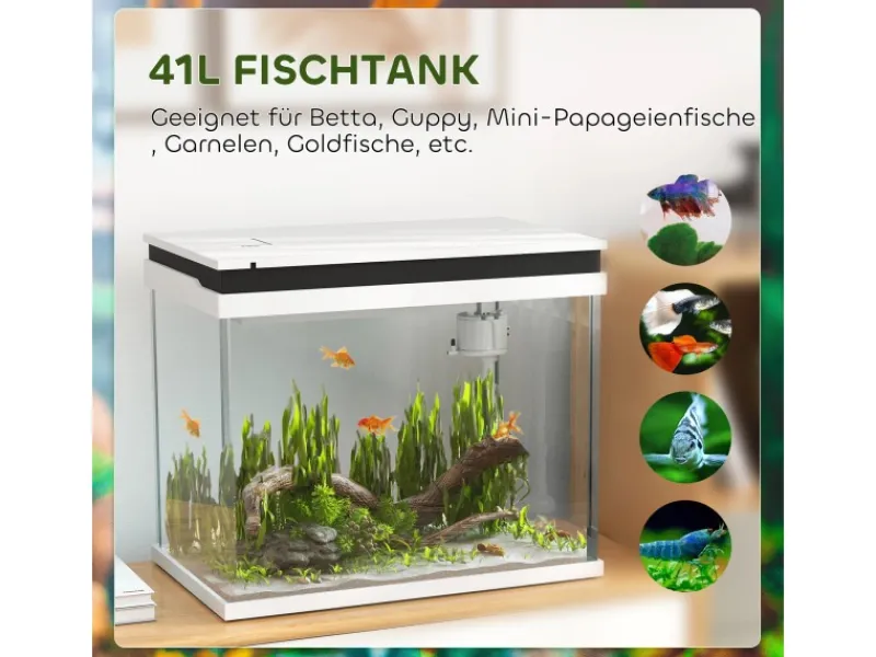 PawHut Aquarium Filtersystem Glas ABS Weiß 48L x 30B x 41H cm