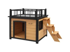PawHut Hundebedarf|Leitern^Hundehütte mit Balkon 121 x 77 x 78 cm