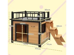 PawHut Hundebedarf|Leitern^Hundehütte mit Balkon 121 x 77 x 78 cm