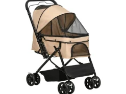 PawHut Hundebedarf^Hundewagen Stahl Oxford-Gewebe Braun 76,5L x 52B x 95H cm