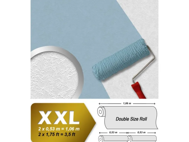 Überstreichbare Tapeten^PROFHOME 145215-GU Spachtel Putz Tapete Struktur Matt Weiß 1,06 m x 25,00 m 26,50 m2 Weiß