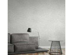 Überstreichbare Tapeten^PROFHOME 355515-GU Stein Kacheln Tapete Natur Matt Weiß 1,06 m x 25,00 m 26,50 m2 Weiß