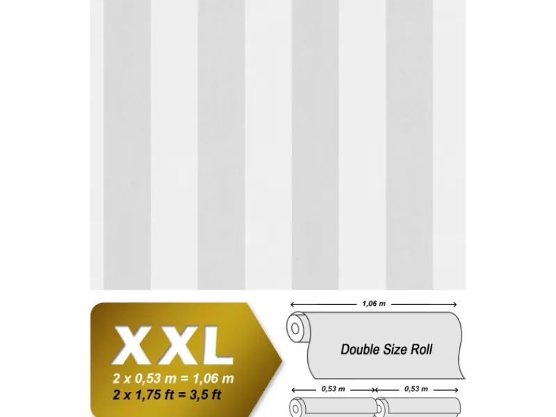 Überstreichbare Tapeten^PROFHOME 247612-GU Streifen Tapete Traditionell Matt Weiß 1,06 m x 25,00 m 26,50 m2 Weiß