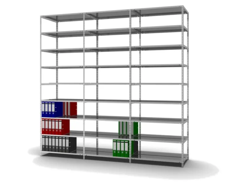 PROREGAL Büroregale^Aktenregal Schraubsystem Grundregal HxBxT 290 x 100 x 60 cm 9 Ebenen Fachlast 90 kg Mit Deckboden Beidseitig Nutzbar