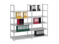 PROREGAL Büroregale^Aktenregal Schraubsystem Grundregal HxBxT 220 x 100 x 60 cm 6 Ebenen Fachlast 90 kg Ohne Deckboden Beidseitig Nutzbar