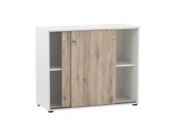 PROREGAL Büroregale^Aktenschrank Pigeon Large HxBxT 83,6 x 100 x 41 cm 2 Fächern & 2 Abschließbare Schiebetüren Weiß & Eiche