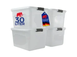 PROREGAL Aufbewahrungsbox Mit Deckel 30L 4er Set Klein Transparent Stapelbar Kunststoffbox Verschlussclips Stapelbox Aufbewahrungsbehälter Büro