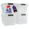 PROREGAL Aufbewahrung^Aufbewahrungsbox Mit Deckel 45L 4er Set Groß Rollen Transparent Stapelbar Kunststoffbox Verschlussclips Stapelbox Aufbewahrungsbehälter