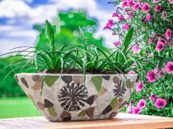 PROREGAL Vasen^Blütentopf mit Mosaik Grau Breit Keramik 405x19x14cm