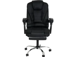 PROREGAL Sessel^Bürostuhl HxBxT 110x63x103 cm Sitzhöhe 48cm Ausziehbare Fußstütze Kunstleder Schwarz Schreibtischstuhl Drehstuhl Chefsessel