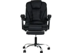 PROREGAL Sessel^Bürostuhl HxBxT 110x63x103 cm Sitzhöhe 48cm Ausziehbare Fußstütze Kunstleder Schwarz Schreibtischstuhl Drehstuhl Chefsessel