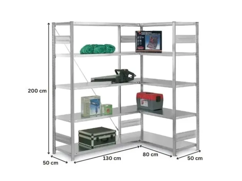 PROREGAL Eckregale^Eckregal Stecksystem T-Profil HxBxT 200 x 130 x 50 cm 5 Ebenen Traglast 124 kg