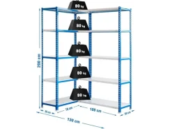 PROREGAL Eckregale^Eckregal BIG Metal Shark HxBxT 200 x 130 x 30 cm Fachlast 80 kg Blau