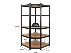 PROREGAL Eckregal Ragnar für Gesamtlast 875 kg HxBxT 180 x 90 x 60 cm Kellerregal Steckregal Garagenregal Lagerregal