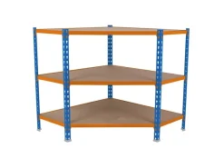 PROREGAL Eckregale^Eckregal Small Muli HxBxT 90 x 90 x 30 cm 3 Fachböden Fachlast 200 kg Blau-Orange