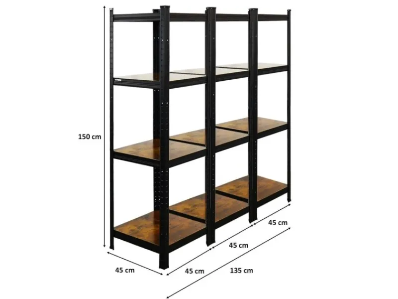 PROREGAL 3er Vintage Series Schwerlastregal Ragnar Set HxBxT 150x45x45cm Fachlast 100kg Vintagebraun-Schwarz