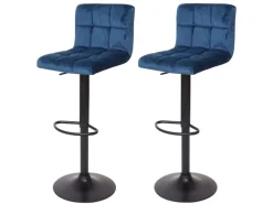 PROREGAL 2er-Set Barhocker Gepolstert Mit Lehne Sitzhöhe 63-87cm Höhenverstellbar Samt Petrol-Blau Fuß Schwarz Tresenhocker Barstuhl