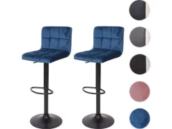PROREGAL 2er-Set Barhocker Gepolstert Mit Lehne Sitzhöhe 63-87cm Höhenverstellbar Samt Petrol-Blau Fuß Schwarz Tresenhocker Barstuhl